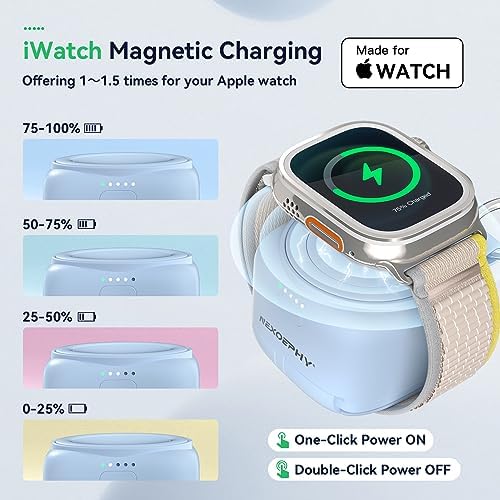 Compact Magnetic Portable Charger for Apple Watch – 1200 m Ah MFi Certified Power Bank with Built-In Cable, Keychain Design for Effortless Travel, Compatible with Series 9/8/7/6/5/4/3/2/SE/Ultra – Reliable Wireless Charging Solution for On-the-Go Lifestyle