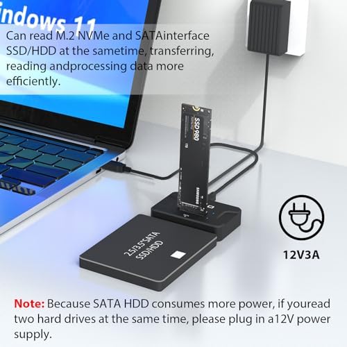 AOKO USB to SATA NVMe Adapter – Ultra-Fast 10 Gbps External SSD Enclosure for 2.5″/3.5″ HDD/SSD Compatibility with 12 V/3 A Power Adapter – Ideal for Seamless Data Transfers and Storage Upgrades