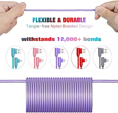 Revolutionary 90-Degree Right Angle Lightning Cable – 6 FT Nylon Braided Fast Charging Cord for i Phone 14/13/12/12 Pro/11/11 Pro/XS Max/XR/X/8/8 Plus/7/7 Plus/6 – Enhanced Comfort, Durability, and Quick Power-Up Solution for Gaming and Streaming Enthusiasts