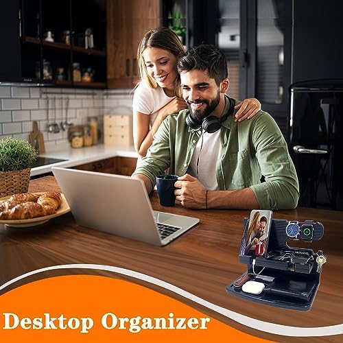 Gifts for Men Women Dad Husband Boyfriend Wood Phone Docking Station Nightstand Organizer for Men Birthday Gifts (Dark Brown) – Enhanced Compatibility and Speed