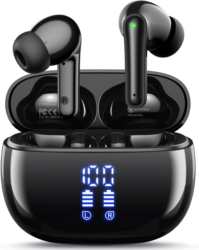 Revolutionary Wireless Bluetooth Earbuds: 40-Hour Playtime, Immersive Deep Bass, IPX7 Waterproof for Ultimate Durability, LED Battery Indicator, Built-In Mic for Seamless Calls – Ideal for Gamers and Music Lovers on i Phone & Android Devices
