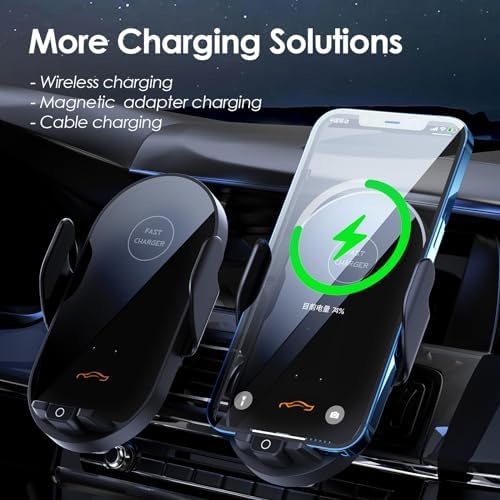 Smart Auto-Clamping Car Charger Mount for i Phone & Samsung – Fast Wireless/Wired Charging Holder for Enhanced Road Safety & Convenience – Versatile Compatibility with i Phone 15/14/13/12/11 & Galaxy S23/S22/S21/S20/S10+/S9+/Note 9 – Effortless Installation & Adjustable Viewing Angles