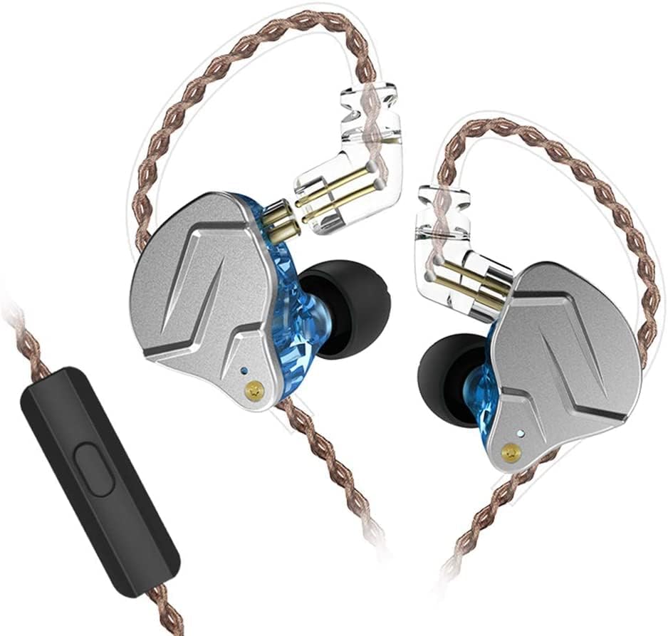 KZ ZSN Pro Hybrid In-Ear Earbud Headphones – High-Fidelity Audio with Dynamic Driver & Balanced Armature, Stylish Metal Faceplate, Detachable Cable for Custom Connectivity – Perfect for i Phone & Android Use, Ideal for Fitness & Everyday Listening (Blue, No Mic)