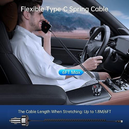 Unleash Rapid Power on the Road: Syncwire 66 W USB C Car Charger with Advanced Battery Leakage Prevention, Features 6 FT Coiled Type C Cable, Perfect for i Phone 16/15, Samsung Galaxy, Google Pixel, i Pad Pro – Fast Charging Adapter for All USB-C Devices