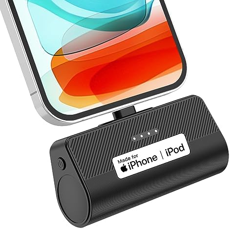 KKD 5000 m Ah Portable Charger for i Phone – MFi Certified Built-in Plug for Fast Charging on the Go, Compact Power Bank for i Phone 14/13/12/11/XR/X/SE/8/7/6/6 s/Pro Max/Plus & i Pad, Sleek Design for Ultimate Portability