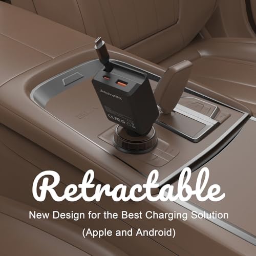 75 W Retractable Car Charger – 3-in-1 Fast Charging Adapter with 30-Inch Type C Cable and Dual USB Ports, Perfect for i Phone 16/15 Series, i Pad, Galaxy, Pixel, and Laptops – Ultimate Compatibility and Space-Saving Design for On-the-Go Power