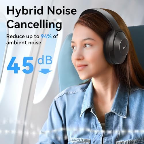 Transform Your Listening Journey with Ear Fun Wave Life Over-Ear Headphones – Premier Hybrid Active Noise Cancelling, Next-Gen Bluetooth 5.4, Enhanced AI Call Clarity, Immersive Deep Bass, 60-Hour Battery for Extended Use, Luxurious Comfort Design, Personalized EQ Adjustments, and Smooth Multipoint Connectivity for Effortless Device Transitioning. Experience superior sound quality tailored for both audiophiles and casual listeners, perfect for long commutes or home office setups. Enjoy a premium blend of noise isolation and rich audio that keeps you focused on what you love. Elevate your audio experience today with these meticulously crafted headphones that prioritize comfort and performance, ensuring every note resonates.