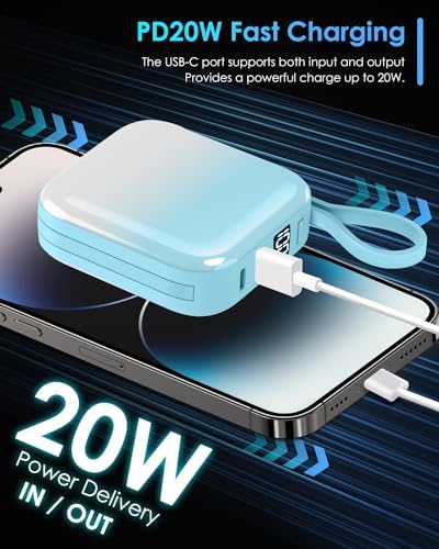 Ultra-Compact 10,000 m Ah Portable Power Bank – 22.5 W Fast Charging with Built-in i OS & USB-C Cables, Sleek LED Display, Lightweight Travel Charger for i Phone, Samsung & Android Devices – Stylish Purple Design for Modern Users