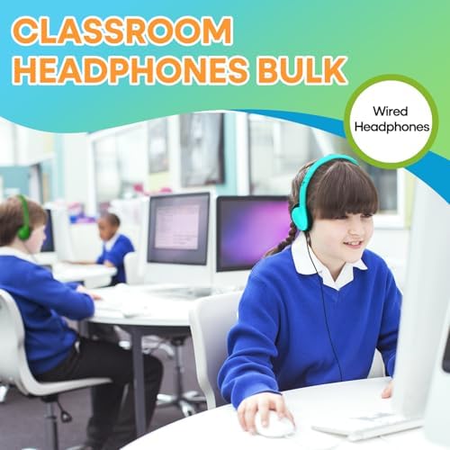 Bulk 25 Pack Kids Wired Headphones – Durable Adjustable Earphones for Classroom Learning, Ideal for Students and Toddlers – Enhanced Compatibility with Tablets and Computers – Comfortable Fit for Extended Use in Group Settings