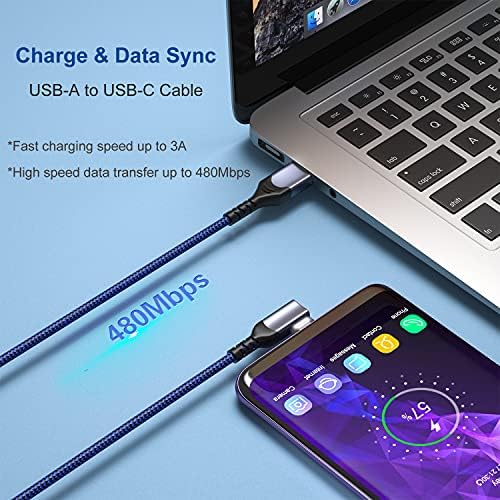 Ultra-Durable 10 ft USB C Cable 5-Pack by OKRAY – Fast Charging Braided Cords with 90-Degree Right Angle Connector for Samsung Galaxy S Series, Google Pixel, and More – Superior Compatibility for Effortless Device Use and Enhanced Performance