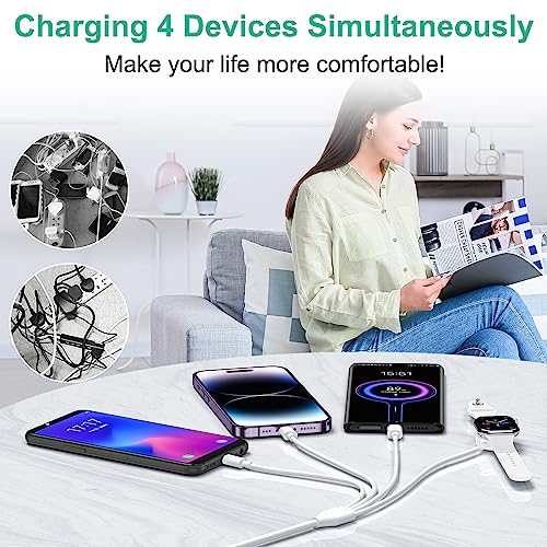 Versatile 4-in-2 Multi Charging Cable for Apple Watch & i Phone – 6 FT Travel-Friendly Charger with i OS, Type C, and Micro USB Ports for Enhanced Compatibility with Galaxy Android Devices – Ultimate Convenience for Tech-Savvy Users