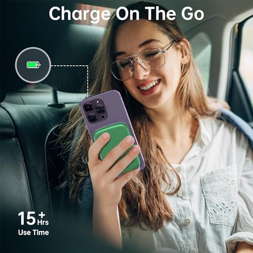 Magnetic 10,000 m Ah Fast Charging Power Bank for i Phone 15/14/13/12 – 20 W Wireless Portable Charger with USB-C Dual Ports & Cable – Effortless Magnetic Attachment for On-the-Go Power Efficiency
