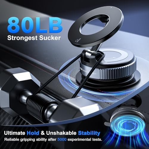 CloudValley Magnetic Car Phone Mount, [Compatible with MagSafe] 360° Adjustable Foldable Holder for Dashboard, 80LBS Suction & 2800gf Magnet, Car Accessories for iPhone 16 Pro Max 15 14, Black – Enhanced Compatibility and Speed