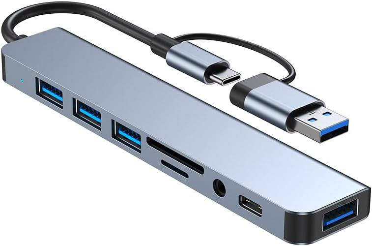 Elevate Your Digital Workspace with the Ultimate 7-in-1 USB C Hub & USB Splitter – Lightning-Fast Data Transfer for Mac Book, Dell, HP Laptops, and Smartphones – All-in-One Port Extender Featuring TF/SD Card Reader and Audio Output – Compact, Durable Accessory for Seamless Connectivity and Enhanced Productivity