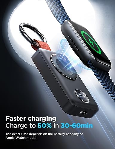 JOYROOM 2000 m Ah Magnetic Wireless Charger for Apple Watch – Compact Keychain Travel Essential for Series 10-2 with Enhanced Speed and Durability, Sleek Black Design for On-the-Go Power Solutions