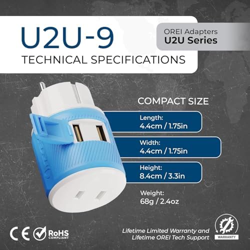 OREI Switzerland Travel Plug Adapter with Dual USB Ports – Ultimate Type J Charging Solution for USA Devices – Fast, Efficient Power for i Phones, Laptops, Tablets & More – Essential Travel Accessory for Hassle-Free Connectivity