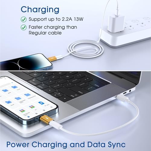 Premium Tech Matte USB C to Lightning Adapter Bundle – 4-Pack for Effortless 12 W Fast Charging of i Phone 14, i Pad, i Pod & Air Pods – Anti-Lost Holder Included, Stylish Light Yellow Design – Ultimate Connectivity Solution for Apple Devices