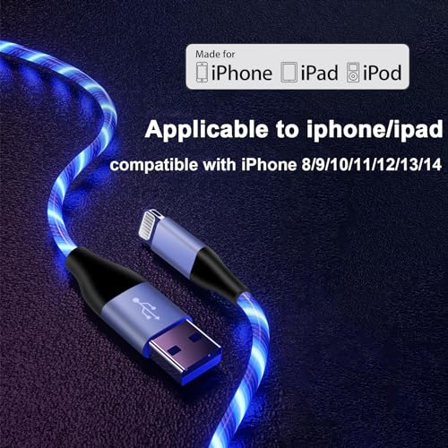 Illuminate Your Charging Experience: 6 ft LED Light-Up MFi Certified i Phone Charger Cable – Fast Charging for i Phone 14, 13, 12, 11 Pro Max, XR, X, SE, 8 Plus, i Pad & i Pod (Vibrant Purple) – Stylish, Durable, and Convenient Performance