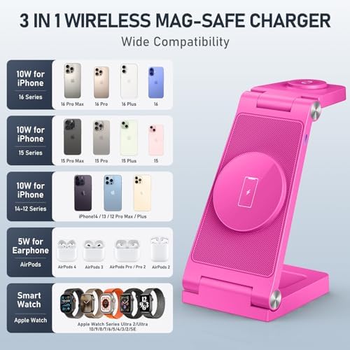 Innovative 3-in-1 Magnetic Wireless Charging Station – Premium Foldable Dock for i Phone 16/15/14/13/12, Apple Watch Ultra/Series 9-2, and Air Pods – Ultimate Travel-Friendly Power Hub with Superior Rapid Charging for Tech Savvy Professionals and On-the-Go Users