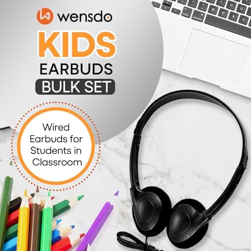 Bulk 25 Pack Kids Wired Headphones – Durable Adjustable Earphones for Classroom Learning, Ideal for Students and Toddlers – Enhanced Compatibility with Tablets and Computers – Comfortable Fit for Extended Use in Group Settings