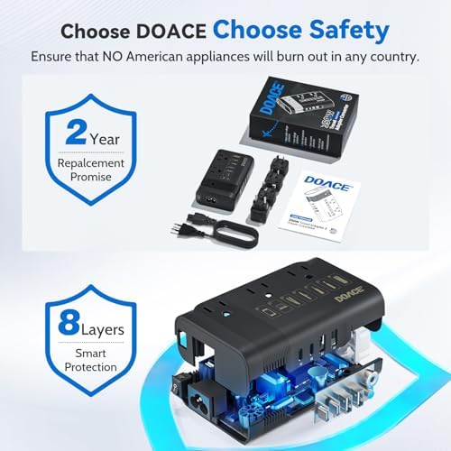 Universal DOACE 350 W Voltage Converter: Seamless 220 V to 110 V Power Transformer with Integrated Travel Plug Adapter – Optimized for Hair Tools, Laptops, and Mobile Devices with Fast Charging and Global Compatibility