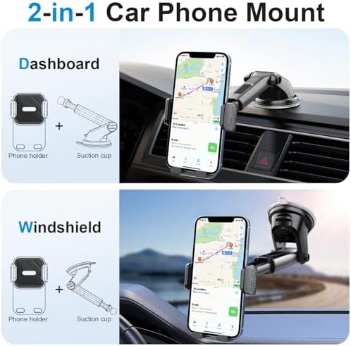 Upgraded 3-in-1 Car Phone Holder Mount,Phone Mount for Car Dashboard Air Vent Windshield,iPhone car Mount for All Smartphones & Car Models – Enhanced Compatibility and Speed