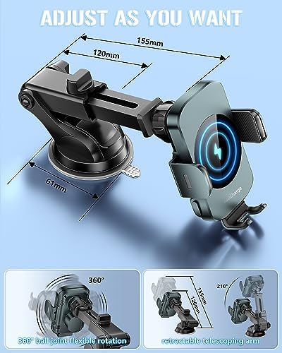 Smart Wireless Car Charger & Auto-Clamping Phone Holder – Fast Charging 3-in-1 Mount for i Phone 11-16 & Samsung Galaxy S23-S9+ – Enhanced Compatibility, Hands-Free Navigation, and Adjustable Viewing Angles for Optimal Convenience