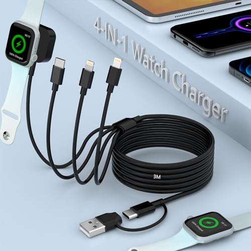 Ultimate 6-in-1 Travel USB C Charging Cable for Apple Devices – Fast Charge i Watch, i Phone, and i Pad with Versatile 3 M Type C & USB A Adapter Combo for Series 8, 7, 6, 5, 4, 3, 2, SE – Lightweight, Durable, and Perfect for On-the-Go Charging