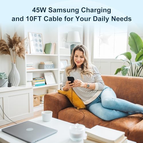 45 W Samsung Super Fast Charger Duo with 10 ft USB C to C Cable – Ultimate Charging Solution for Galaxy S25/S24/S23/S22 Series and Note 20/10 – Enhanced Speed, Versatile Use, and Durable Design for Everyday Convenience