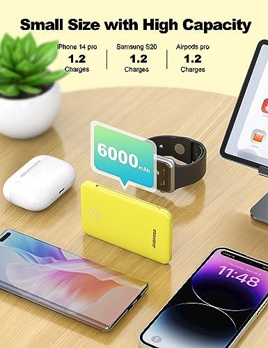 Compact 6000 m Ah Portable Power Bank with Built-in Cable – Lightweight Fast Charging External Battery for i Phone and Android – Ultimate Travel Companion for On-the-Go Charging Efficiency