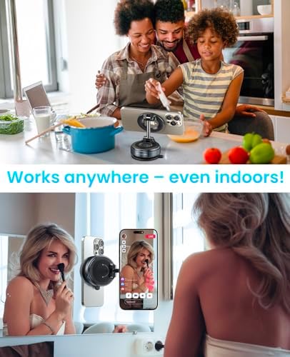 Mag Safe-Compatible Magnetic Suction Cup Phone Mount – 360° Adjustable Car Holder for i Phone 16 Pro Max, 15, 14, 13, 12 Plus – Portable, Foldable Design with Strong Magnetic Grip for Safe Driving and Easy Navigation