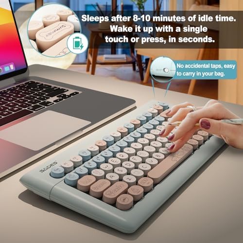 SADES Retro Wireless Bluetooth Keyboard for Mac, i Pad, i Phone, PC & Android – Multi-Device Connectivity & Portable Design with Vintage Round Keycaps – Perfect for Effortless Typing on the Go in Chic Pink