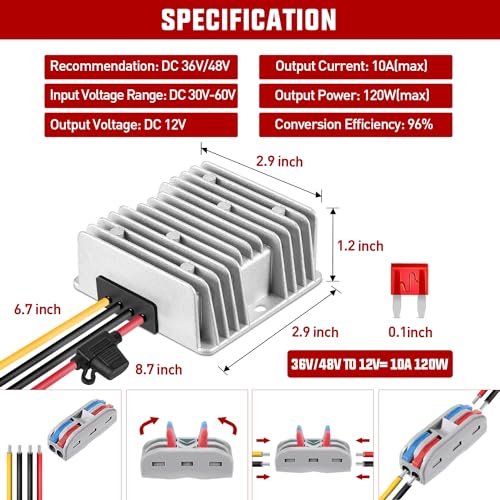 Nilight 48 V to 12 V Waterproof DC Voltage Converter – High-Efficiency 240 W Regulator for Golf Carts & Electric Scooters – Reliable Step-Down Power Supply with Overcurrent Protection and Easy Installation for Enhanced Energy Performance