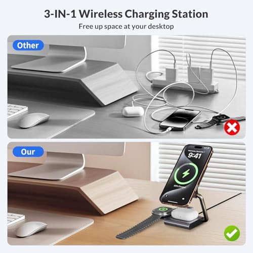 Ultimate 3-in-1 Magnetic Wireless Charging Station for i Phone, Apple Watch & Air Pods – 15 W Fast Charger with Enhanced Compatibility, Portable Design, and Multi-Protection Features for Home, Office, or Travel – Ideal Gift for Tech Enthusiasts and Gadget Lovers