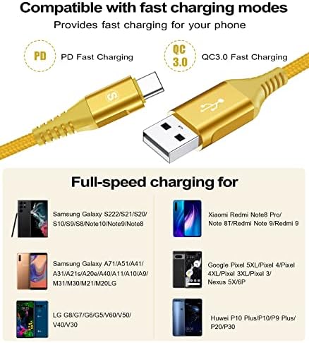 sweguard Premium USB Type C Charger Cable Trio – Versatile 3-Pack (6.6 ft, 3.3 ft, 1.5 ft) for i Phone 16, Samsung Galaxy S24, and Universal Devices – Fast Charging Nylon Braided Cords for Enhanced Durability and Performance – Ideal for Home, Office, and Travel