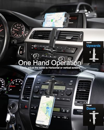 Universal Adjustable CD Slot Phone Holder for Cars – Sturdy Smartphone Mount for i Phone & Android – Ultimate Navigation Support with 360-Degree Rotation and Height Customization for 4.7-6.9” Devices – Effortless Installation and Enhanced Road Safety