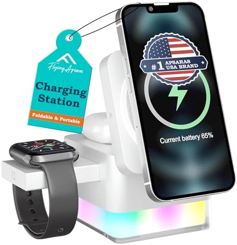 APSARAS 3-in-1 Wireless Charging Station for i Phone 16/15/14/13/12, Air Pods & Apple Watch Series S11 – Stylish Mag Safe Compatible Dock with Enhanced Speed and Safety Features for Clutter-Free Charging Solutions