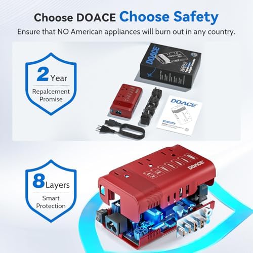 Universal DOACE 350 W Voltage Converter: Seamless 220 V to 110 V Power Transformer with Integrated Travel Plug Adapter – Optimized for Hair Tools, Laptops, and Mobile Devices with Fast Charging and Global Compatibility
