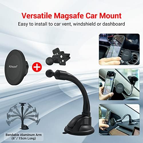 Magnetic Phone Holder for Cars – PROfezzion Suction Cup & Vent Clip Combo for i Phone 16/15/14/13 Pro Max & All Smartphones – Seamless Mag Safe Compatibility & Durable Aluminum Design – Enhanced Grip for Safe Navigation and Hands-Free Calls