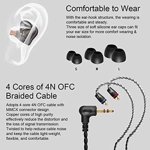 Professional TK300 In-Ear Monitor Headphones for Musicians – High-Fidelity 10 mm Dynamic Driver IEM Earphones with MMCX Detachable Cable (Black, No Mic) – Superior Sound Isolation & Comfort for Live Performances