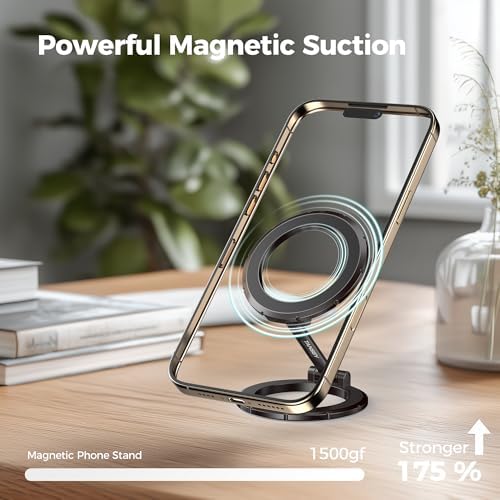 TANSEY Double Magnetic Ring Phone Holder – Quick Attach to Any Iron Surface | Swivel & Tilt Adjustable | Compatible with iPhone 16/15/14/13/12 Series, Magsafe Phone Stand for Desk, Graphite Grey. – Enhanced Compatibility and Speed