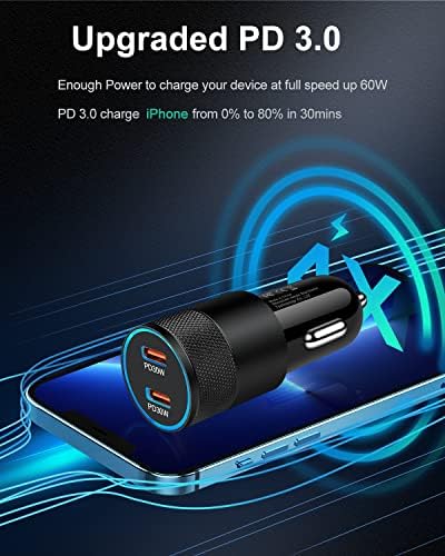 AILKIN 60 W Dual Port USB-C Car Charger – Fast Charging Cigarette Lighter Adapter for i Phone 16/15/14/13/12 Pro Max & Galaxy S25/S24/S23 – Compact PD3.0 Technology for Enhanced Speed & Compatibility – Ideal for Family Road Trips & Daily Commutes