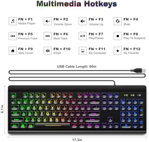Retro-Inspired Full Size Typewriter Keyboard with Number Pad – Wired USB Keyboards for Windows 7, 8, 10, 11 | Enhance Your Typing Experience with Classic Charm and Modern Efficiency | Perfect for Home and Office Use