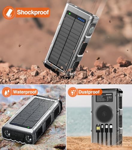 Ultimate 45800 m Ah Solar Wireless Power Bank with Hand Crank & Fast Charging – 7 Outputs, 4 Inputs, SOS Flashlight & Compass for Outdoor Adventures and Emergency Preparedness
