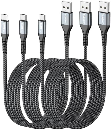 SUNGUY USB to USB C Cable 10FT[3Pack], USB A to USB C Cable 3A Type C Charger Fast Charging Nylon Braided for iPhone 16 15 Pro/Pro Max/Plus, Samsung Galaxy S23/S22/S21, USB C Devices – Enhanced Compatibility and Speed