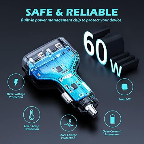 Experience Rapid Roadside Charging with SUNDA 120 W USB C Fast Car Charger – 4-Port Adapter Featuring Dual Type C PD60 W/PPS60 W for i Phone 16/15 Pro/Max/14 & Samsung Galaxy S24, Plus Dual USB-A 30 W QC3.0 for All Android Devices – Compact, Durable, and Universally Compatible for Effortless Multi-Device Charging on the Go
