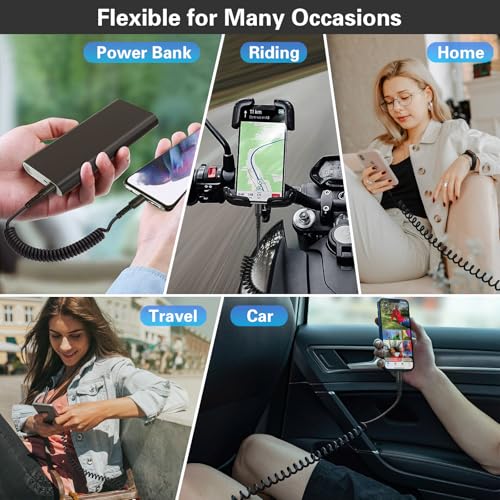 Canjoy 6 FT Retractable Coiled USB C Cable for Car – 5-Pack Fast Charging Cords Compatible with Car Play & Android Auto, Ideal for i Phone 16/15 and Samsung Galaxy S24/S23/S22 – Durable, Tangle-Free Design for Ultimate Convenience