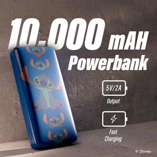 Disney Lilo and Stitch 10,000 m Ah Portable Power Bank – Universally Compatible Phone Charger with USB Port – Ideal for Stitch Fans, Teens, and Adults – Fun and Functional Gift for On-the-Go Charging Needs