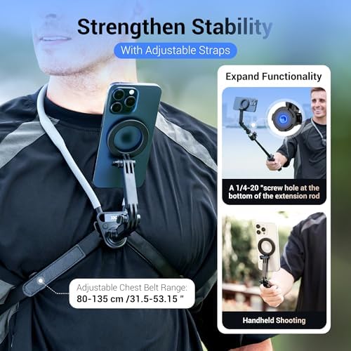 Versatile Magnetic Neck Mount for i Phone & Action Cameras – Hands-Free POV/Vlog Selfie Holder with Adjustable Arms for Ultimate Stability and Comfort – Ideal for Creators on the Go – Perfect for i Phone 16, 15, 14 Series & Android Devices – Capture Stunning Shots Effortlessly