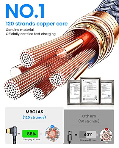 MRGLAS 3.2 A USB-C Charger Cable Pack – Versatile 4-Pack with Right Angle Design (10 FT, 6.6 FT, 3.3 FT, 1.6 FT) for Fast Charging i Phone 16/15, Samsung S10/S9, LG Smartphones – Durable Braided USB A to Type C Cords for Enhanced Performance and Compatibility